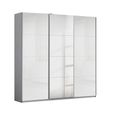 Rauch Kulmbach 203cm 3 Door Sliding Wardrobe with Mirror - Silk Grey and White High Gloss