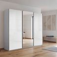 Rauch Kulmbach 203cm 3 Door Sliding Wardrobe with Mirror - Silk Grey and White High Gloss
