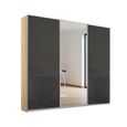Kulmbach Sliding Mirror Wardrobe - 203cm - 3 Door - Sonoma Oak & Basalt Glass