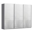 Kulmbach Sliding Wardrobe - 271cm - 3 Door - Metallic Dark Grey & White Glass