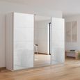 Kulmbach Sliding Mirror Wardrobe - 271cm - 3 Door - Alpine White & White Glass