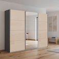 Kulmbach Sliding Mirror Wardrobe - 271cm - 3 Door - Metallic Dark Grey & Champagne Glass