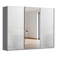 Kulmbach Sliding Mirror Wardrobe - 271cm - 3 Door - Metallic Dark Grey & White Glass