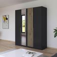 Rauch Lamella 181cm 4 Door Wardrobe with Mirror - Metallic Dark Grey and Artisan Oak