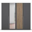 Rauch Lamella 226cm 4 Door Wardrobe with Mirror - Metallic Dark Grey and Artisan Oak