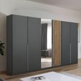 Rauch Lamella 271cm 6 Door Wardrobe with Mirror - Metallic Dark Grey and Artisan Oak
