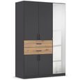 Maika Wardrobe - 136cm - 5 Door - Combi - H210cm - Metallic Dark Grey & Artisan Oak