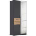 Maika Wardrobe - 91cm - 3 Door - Combi - H210cm - Metallic Dark Grey & Artisan Oak