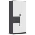 Rauch Maika 91cm 3 Door Wardrobe - H 197cm - Metallic Dark Grey and Alpine White