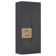 Rauch Maika 91cm 3 Door Wardrobe - H 210cm - Metallic Dark Grey and Artisan Oak