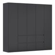 Rauch Mainz Plus 226cm 5 Door Wardrobe with Drawer - Metallic Dark Grey and Grey High Gloss