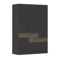 Rauch Mats 136cm 4 Door Wardrobe with Drawer - Metallic Dark Grey and Atlantic Dark Oak