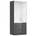 Miramar Type-5 Wardrobe - 101cm - 2 Door - Combi - Graphite & Basalt Glass
