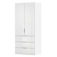 Miramar Type-5 Wardrobe - 101cm - 2 Door - 3 Drawer - Alpine White & Crystal White Glass
