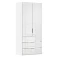 Miramar Type-5 Wardrobe - 101cm - 2 Door - 3 Drawer - Alpine White & Crystal White Glass