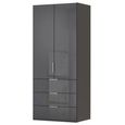 Miramar Type-5 Wardrobe - 101cm - 2 Door - 3 Drawer - Graphite & Basalt Glass