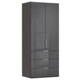 Miramar Type-5 Wardrobe - 101cm - 2 Door - 3 Drawer - Graphite & Basalt Glass