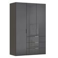 Miramar Type-5 Wardrobe - 151cm - 3 Door - 3 Drawer - Graphite & Basalt Glass