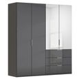 Miramar Type-5 Wardrobe - 201cm - 4 Door - Combi - Graphite & Basalt Glass