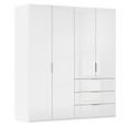 Miramar Type-5 Wardrobe - 201cm - 4 Door - 3 Drawer - Alpine White & Crystal White Glass