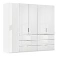 Miramar Type-5 Wardrobe - 251cm - 5 Door - 6 Drawer - Alpine White & Crystal White Glass