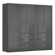 Miramar Type-5 Wardrobe - 251cm - 5 Door - 6 Drawer - Graphite & Basalt Glass