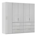 Miramar Type-5 Wardrobe - 251cm - 5 Door - 6 Drawer - Silk Grey & Silk Grey Glass