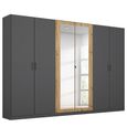 Rauch Miro 271cm 6 Door Wardrobe with Mirror - Metallic Dark Grey and Artisan Oak