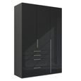 Purisma Wardrobe - 151cm - 3 Door - 4 Drawer - Graphite & Basalt Glass