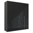 Purisma Wardrobe - 201cm - 4 Door - 4 Drawer - Graphite & Basalt Glass