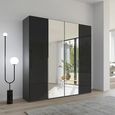 Rauch Purisma 201cm 4 Door Wardrobe with Mirror - Graphite and Basalt Glass