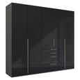 Purisma Wardrobe - 251cm - 5 Door - 4 Drawer - Graphite & Basalt Glass