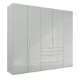Purisma Wardrobe - 251cm - 5 Door - 4 Drawer - Silk Grey Glass