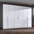 Purisma Wardrobe - 301cm - 6 Door - 4 Drawer - Alpine White & Crystal White Glass