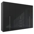 Purisma Wardrobe - 301cm - 6 Door - 4 Drawer - Graphite & Basalt Glass