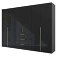 Purisma Wardrobe - 301cm - 6 Door - 4 Drawer - Graphite & Basalt Glass
