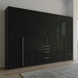 Purisma Wardrobe - 301cm - 6 Door - 4 Drawer - Graphite & Basalt Glass