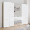 Rauch Purisma 301cm 6 Door Wardrobe with Mirror - Alpine White and Crystal White Glass