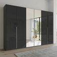 Rauch Purisma 301cm 6 Door Wardrobe with Mirror - Graphite and Basalt Glass