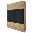 Quadra Sliding Wardrobe - 136cm - 2 Door - Sonoma Oak & Basalt Glass
