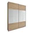 Quadra Sliding Wardrobe - 136cm - 2 Door - Sonoma Oak & White Glass
