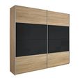 Quadra Sliding Wardrobe - 226cm - 2 Door - with Extras - Sonoma Oak & Basalt Glass