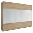 Quadra Sliding Wardrobe - 271cm - 2 Door - Sonoma Oak & White Glass