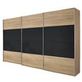 Quadra Sliding Wardrobe - 315cm - 3 Door - Sonoma Oak & Basalt Glass