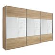 Quadra Sliding Wardrobe - 315cm - 3 Door - Sonoma Oak & White Glass