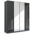 Rauch Quadra Spin 181cm 4 Door Wardrobe with Mirror - Metallic Dark Grey and Basalt Glass