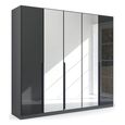 Rauch Quadra Spin 226cm 5 Door Wardrobe with Mirror - Metallic Dark Grey and Basalt Glass