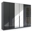 Rauch Quadra Spin 271cm 6 Door Wardrobe with Mirror - Metallic Dark Grey and Basalt Glass