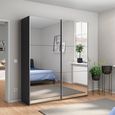 Rauch Reflect 175cm 2 Door Mirrored Sliding Wardrobe with Interior Division - Metallic Dark Grey