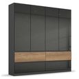 Rauch Winnipeg 181cm 4 Door Wardrobe with Lighting - Metallic Dark Grey High Gloss and Halifax Oak